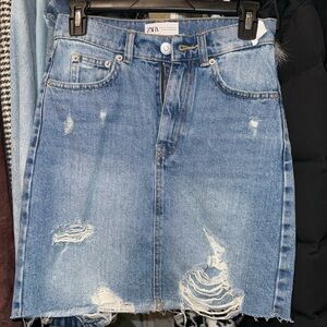 Zara Distressed Denim Mini Skirt